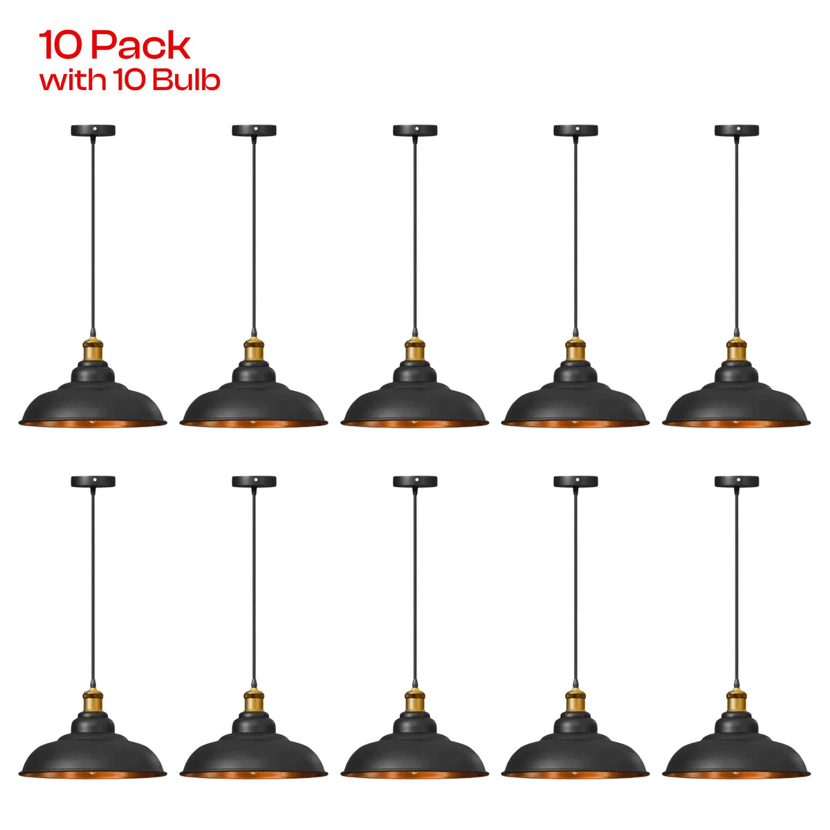 10 Pack Vintage Industrial Black Ceiling Pendant Light ~6937