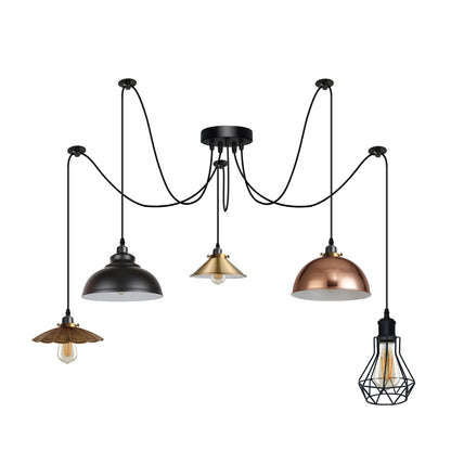 Multiple Arm Pendant Spider Light 5 Bulbs Edison Chandelier ~4463