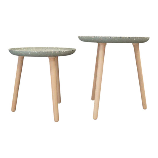 Set Of Two Earthy Sage Bamboo Terrazzo Side Table