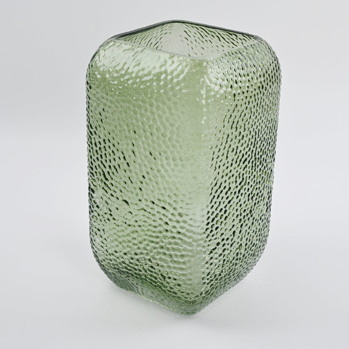 Vintage Green Dimpled Square Vase
