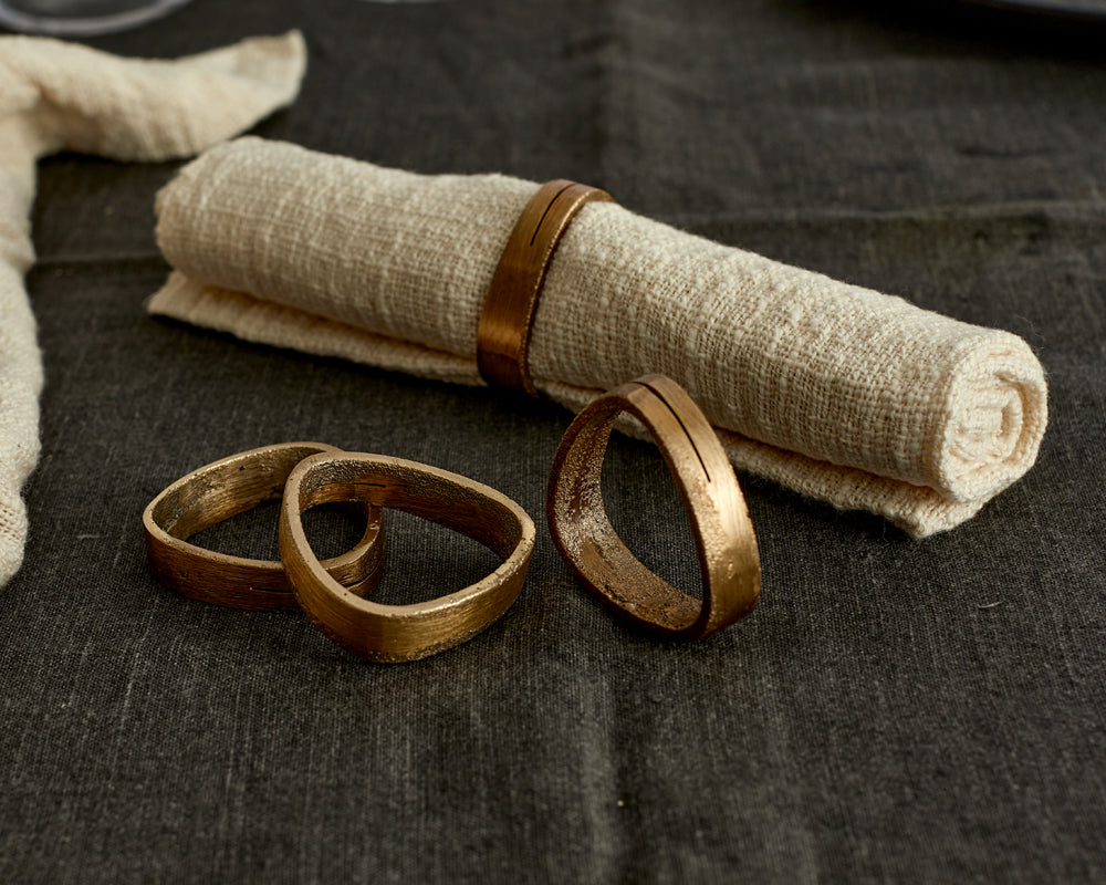 Tyra Brass Napkin Rings - Set of 4 Gold Table Decor