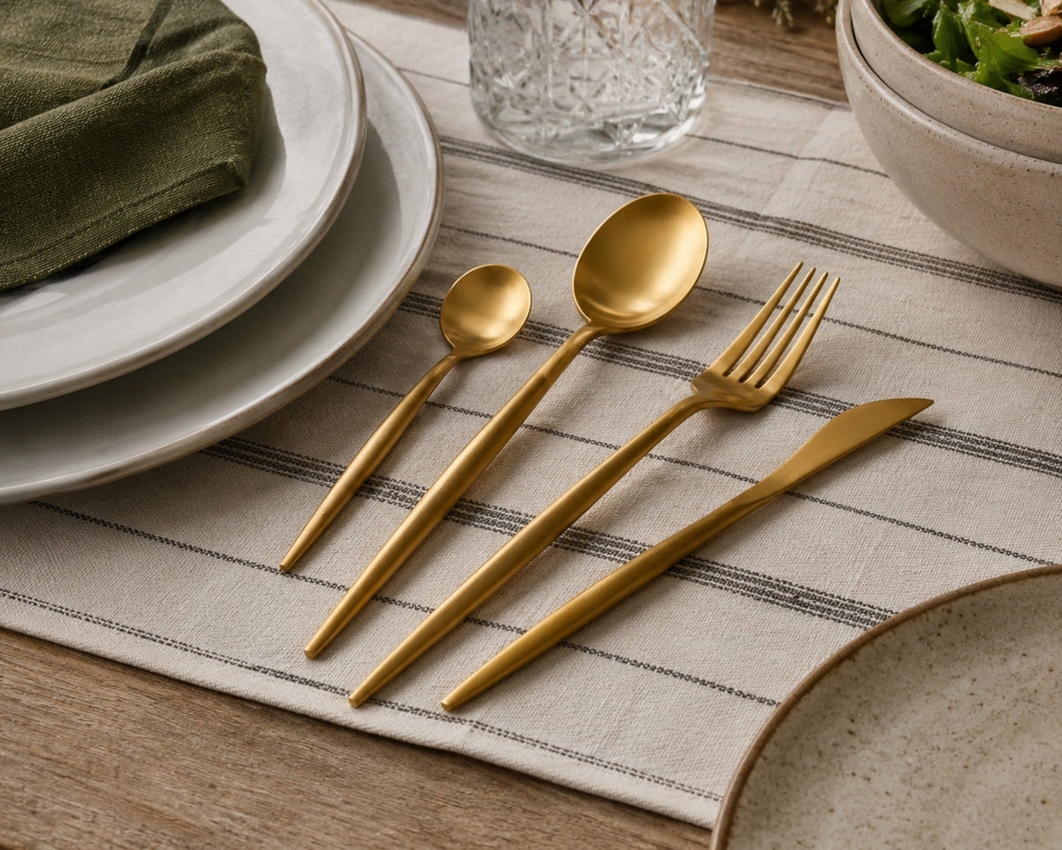 London Gold Cutlery Set – 16 or 24 Piece Stainless Steel Flatware