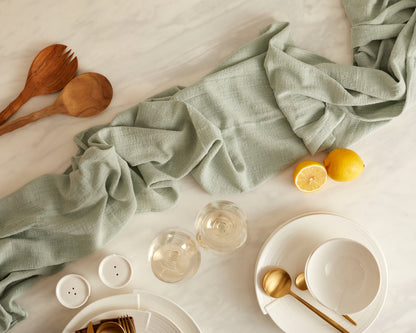 Ona Green Cotton Gauze Table Runner