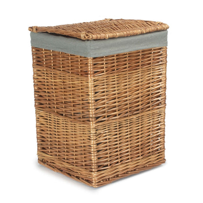 Light Steamed Square Wicker Laundry Basket with Grey Sage Lining