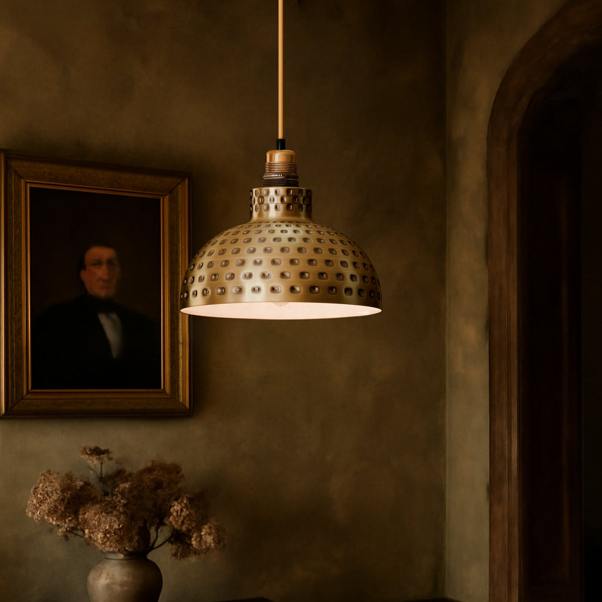 Retro Hammered Metal Shade E27 Ceiling Pendant Light~6132-3