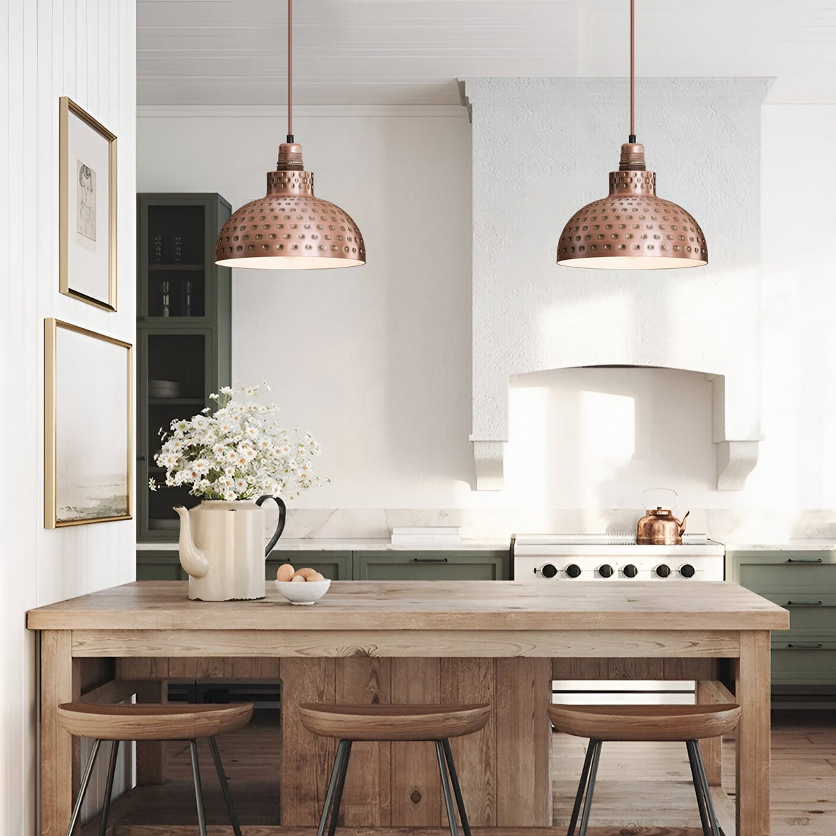 Retro Hammered Metal Shade E27 Ceiling Pendant Light~6132-0