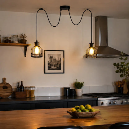 Industrial Spider Pendant Light Adjustable Multi Arm E27 Cage~6139