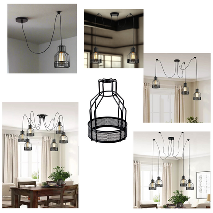 Industrial Spider Pendant Light Adjustable Multi Arm E27 Cage~6139