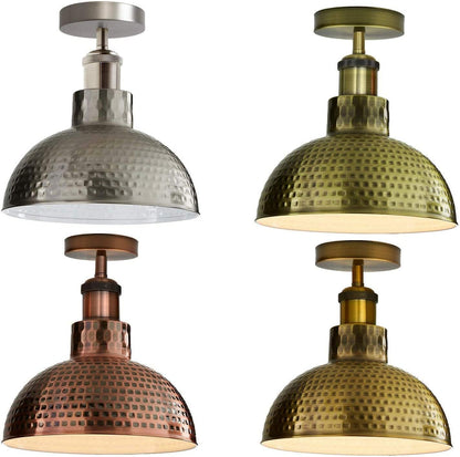 Vintage Industrial Semi-Flush Ceiling Light E27 | Hammered Metal Dome ~6382-2
