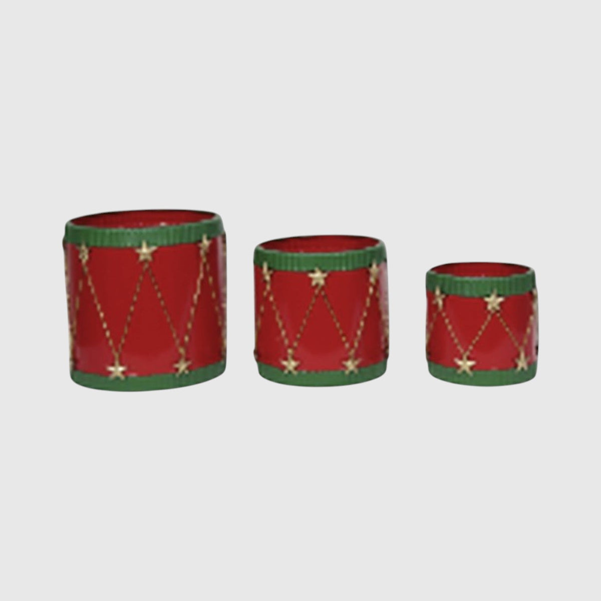 Set of 3 Christmas Planters Red with Green and Gold Detail