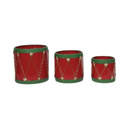 Set of 3 Christmas Planters Red with Green and Gold Detail