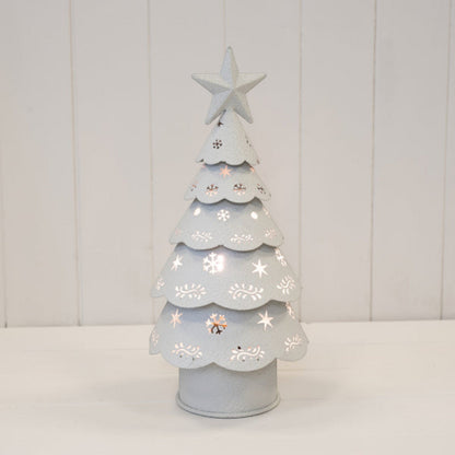 Off White Cutout Metal LED Christmas Tree 32cm