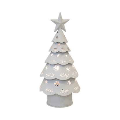 Off White Cutout Metal LED Christmas Tree 32cm