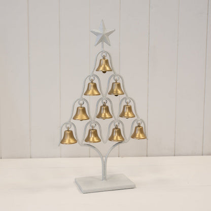 Off White Christmas Tree with Brushed Gold Bells 38cm
