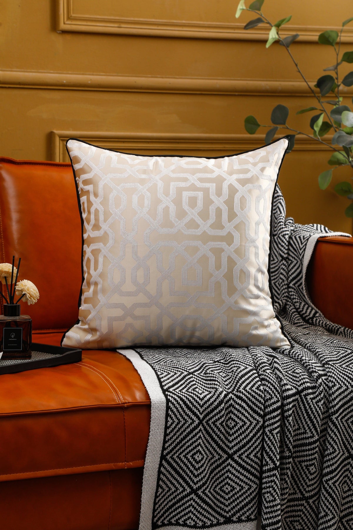 Designer Cushion Cover with Black Piping (18x18" - 45x45 cm) - Style 51