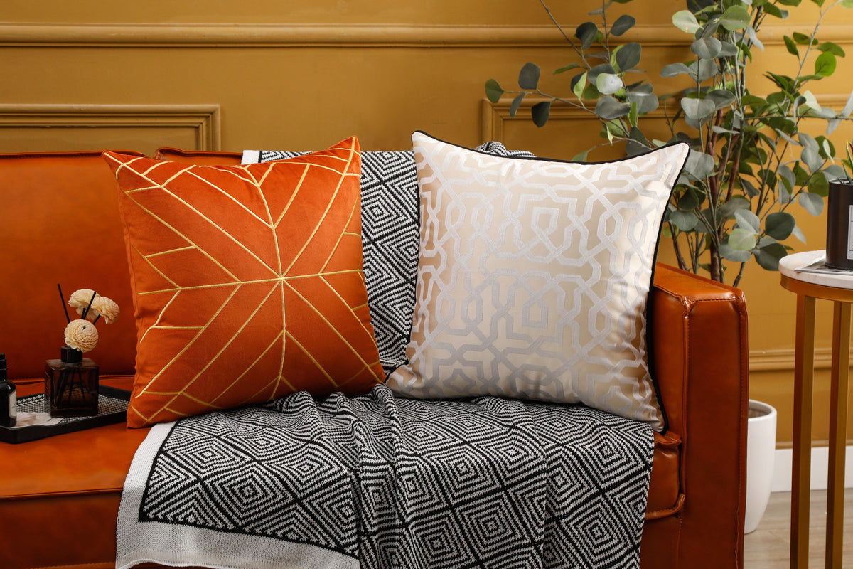 Designer Cushion Cover with Black Piping (18x18" - 45x45 cm) - Style 51