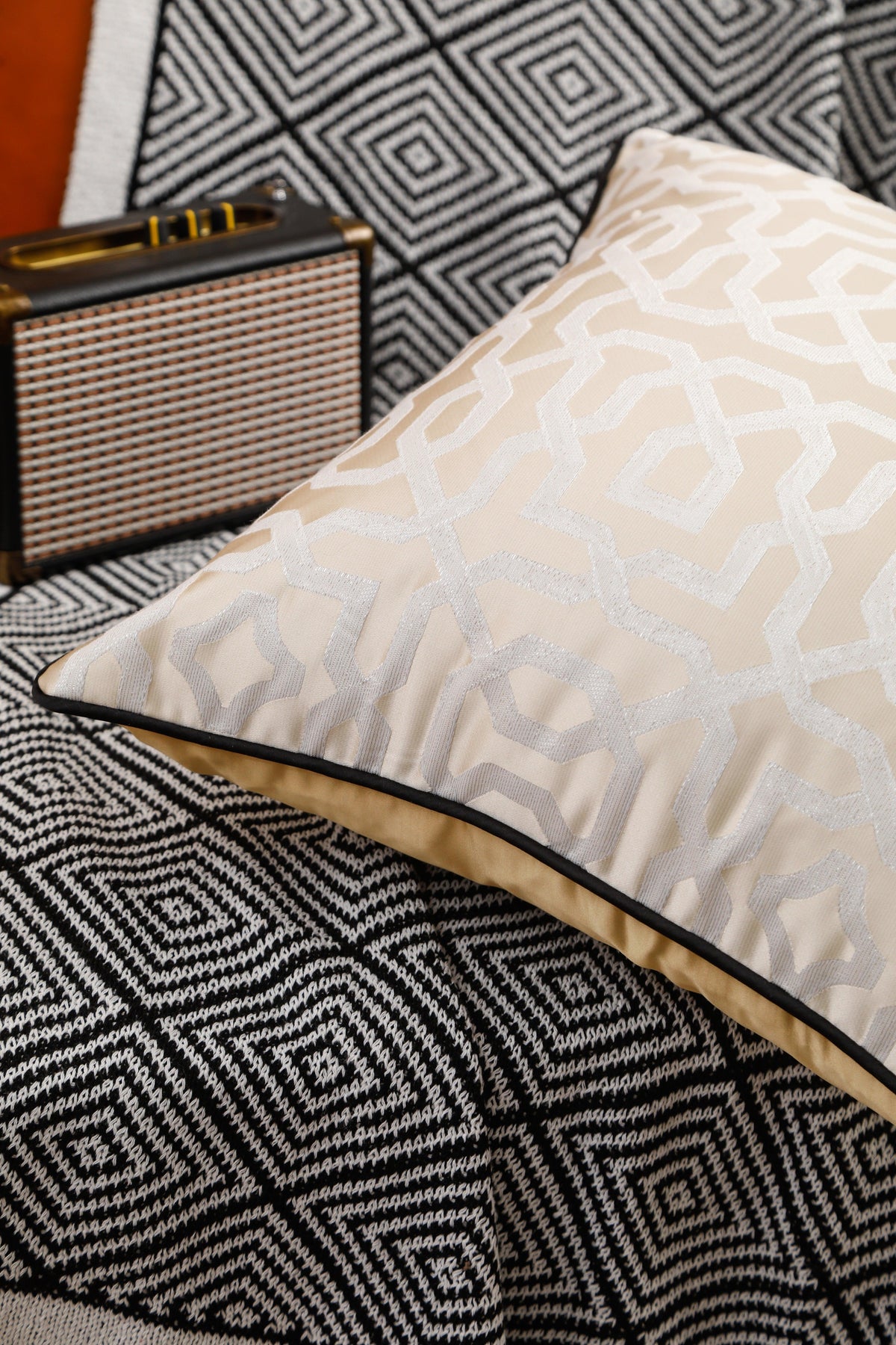 Designer Cushion Cover with Black Piping (18x18" - 45x45 cm) - Style 51