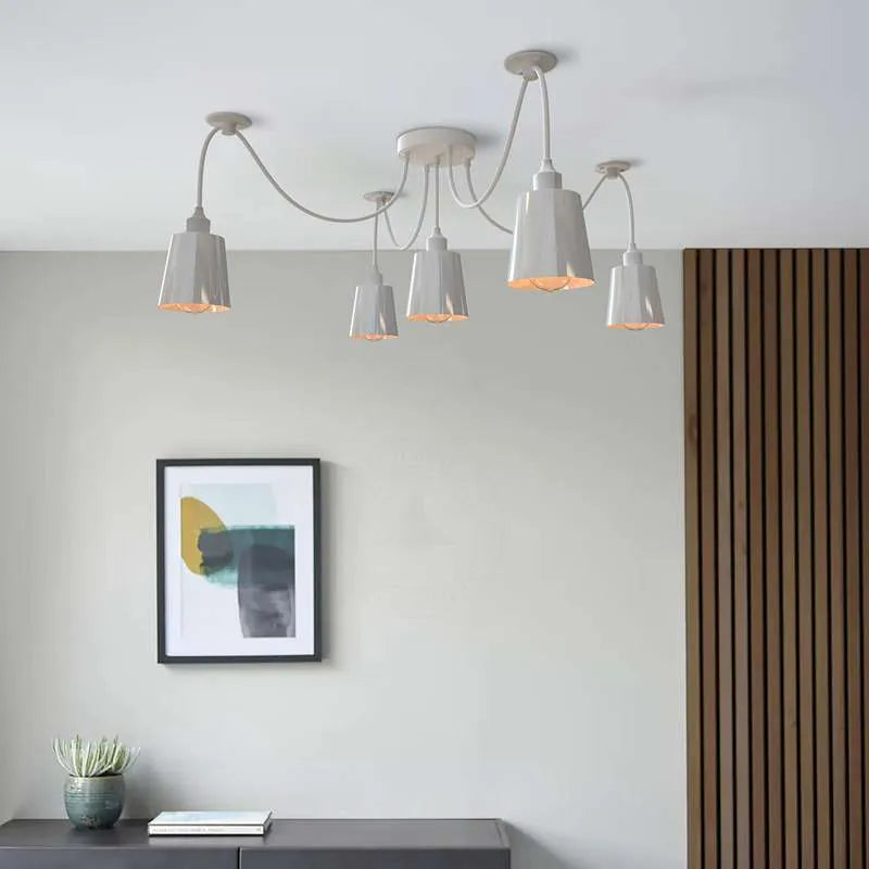 White 5-Way Spider Pendant Light Multi-Arm Cone Shade E27~5086