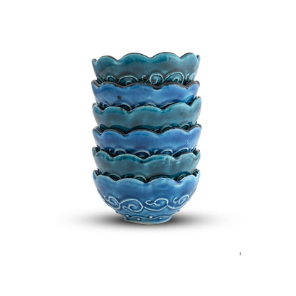 Set of 6 Ceramic Dip Bowls – Iznik, Aegean Whirl – 8cm