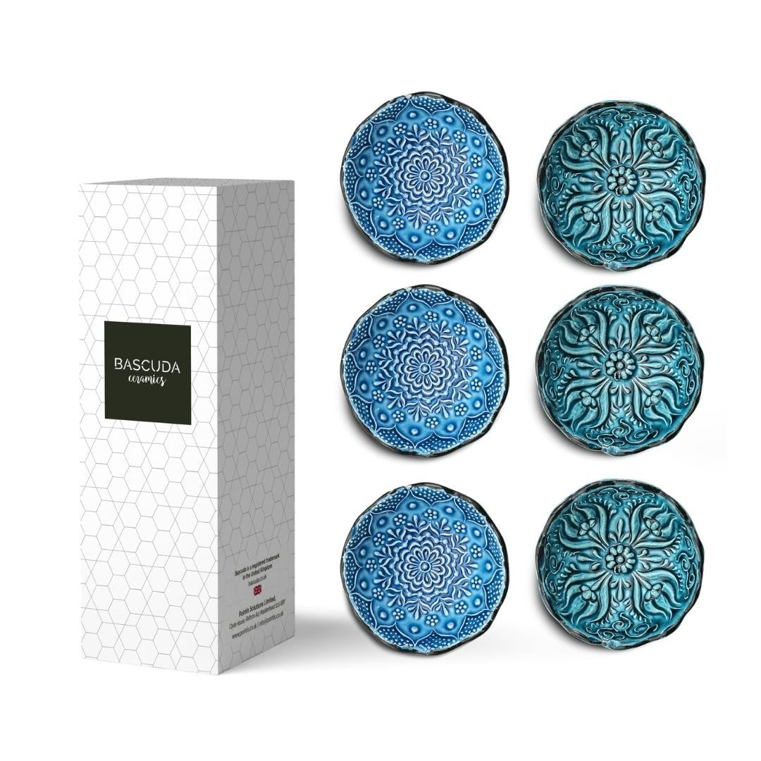Set of 6 Ceramic Dip Bowls – Iznik, Aegean Whirl – 8cm