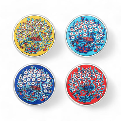 Set of 4 Ceramic Coasters – Iznik, Peacock Quartet – 10cm