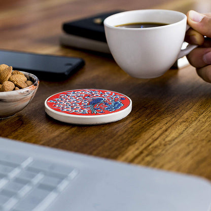 Set of 4 Ceramic Coasters – Iznik, Peacock Quartet – 10cm