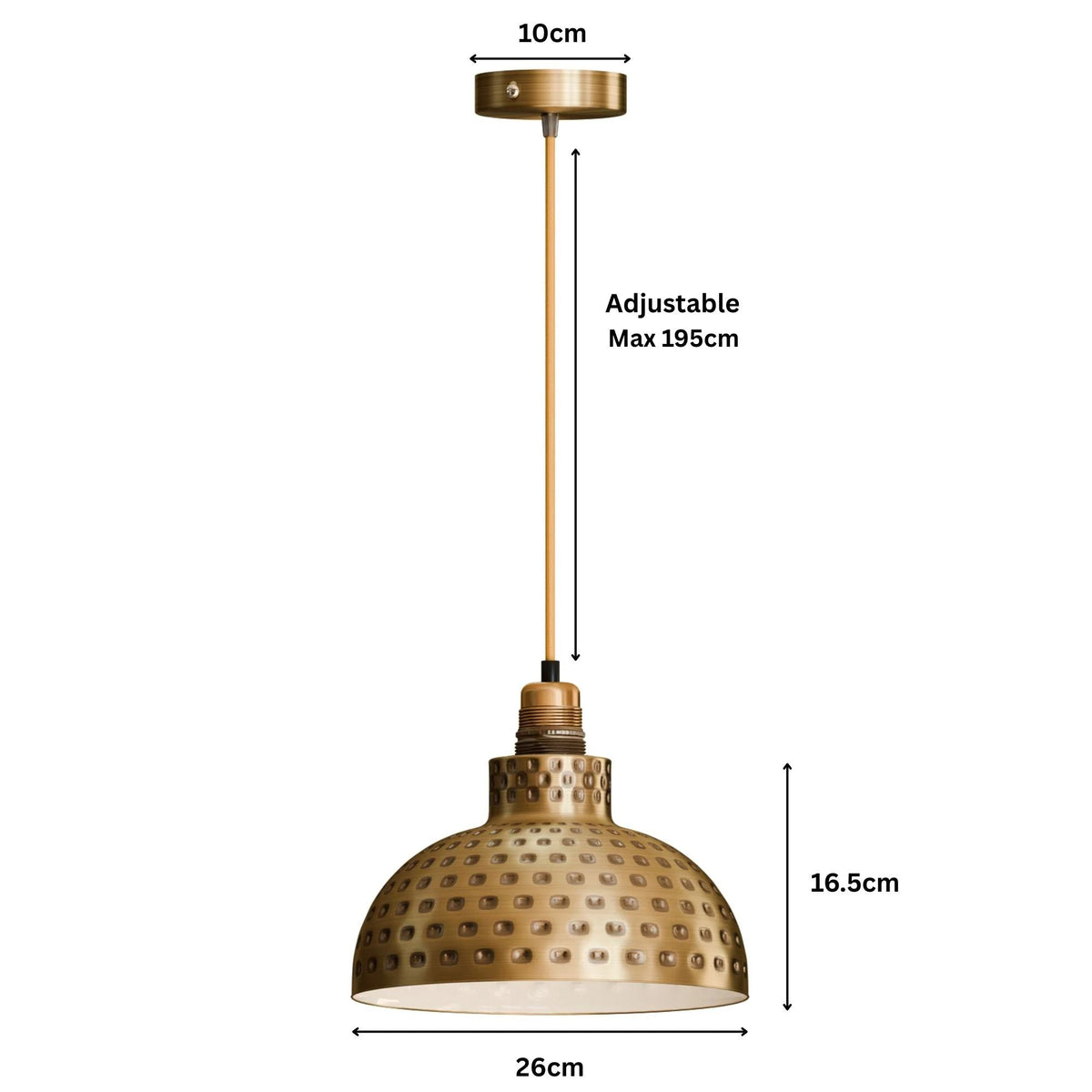 Retro Hammered Metal Shade E27 Ceiling Pendant Light~6132-1