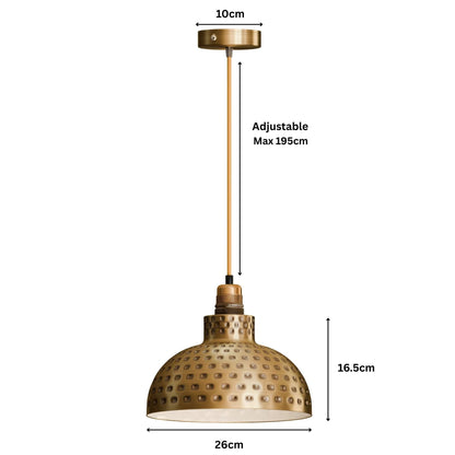 Retro Hammered Metal Shade E27 Ceiling Pendant Light~6132-1