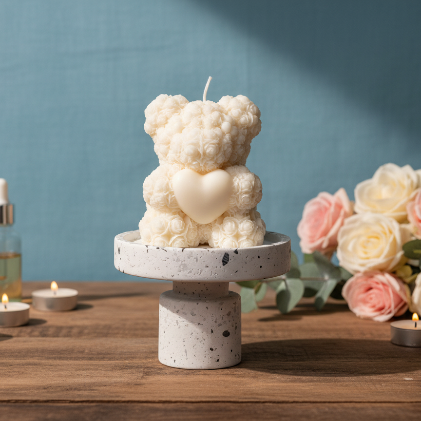 Rose Bear Candle, Sculptural Soy Wax Gift