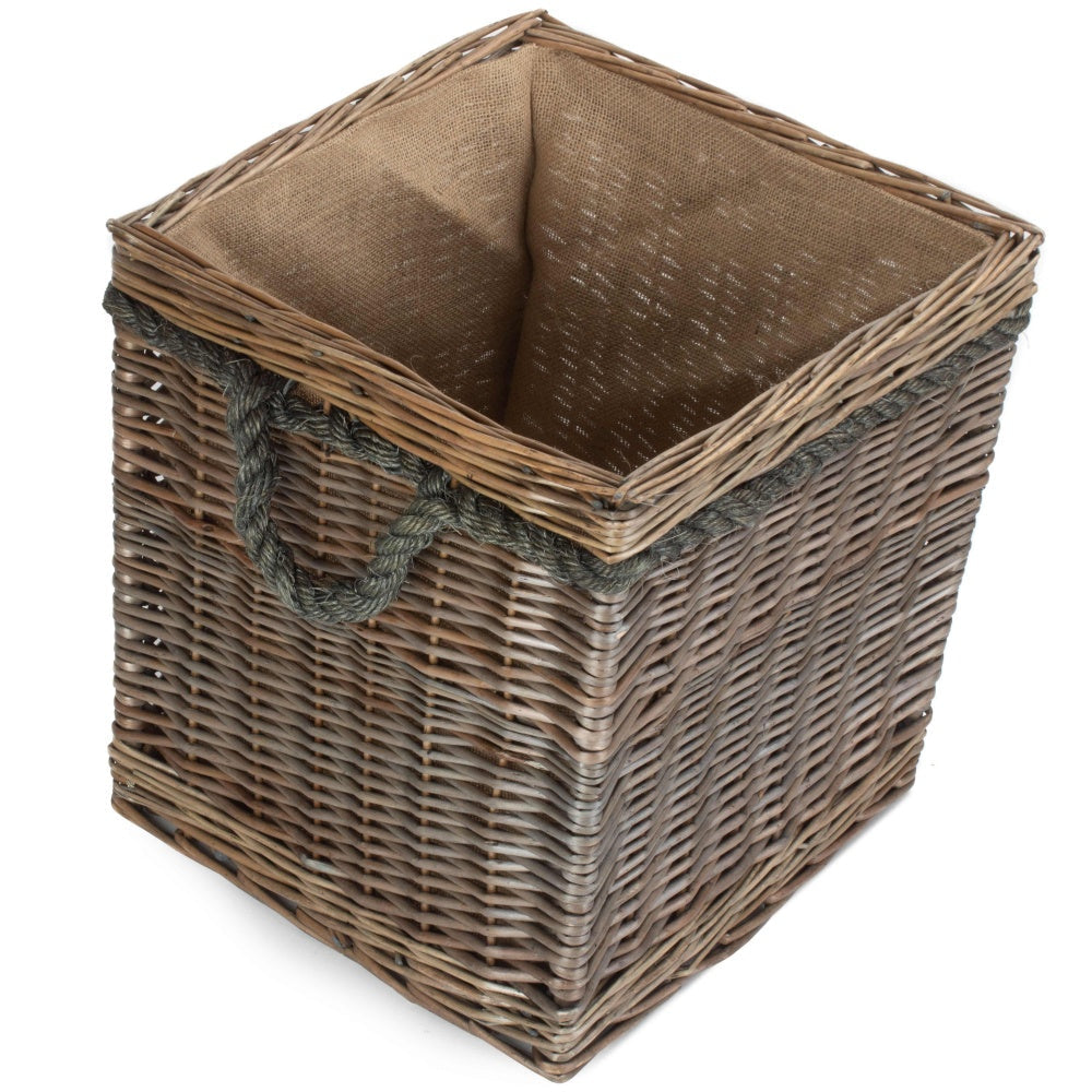 Square Rope Handled Wicker Log Basket