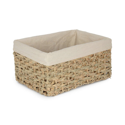 Thatch Grass Woven Storage Basket with White Cotton Lining