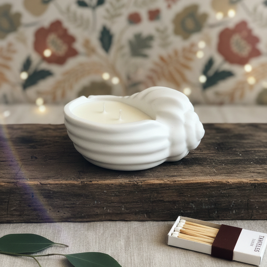Jesmonite Seashell Candle, Coastal Home Accent