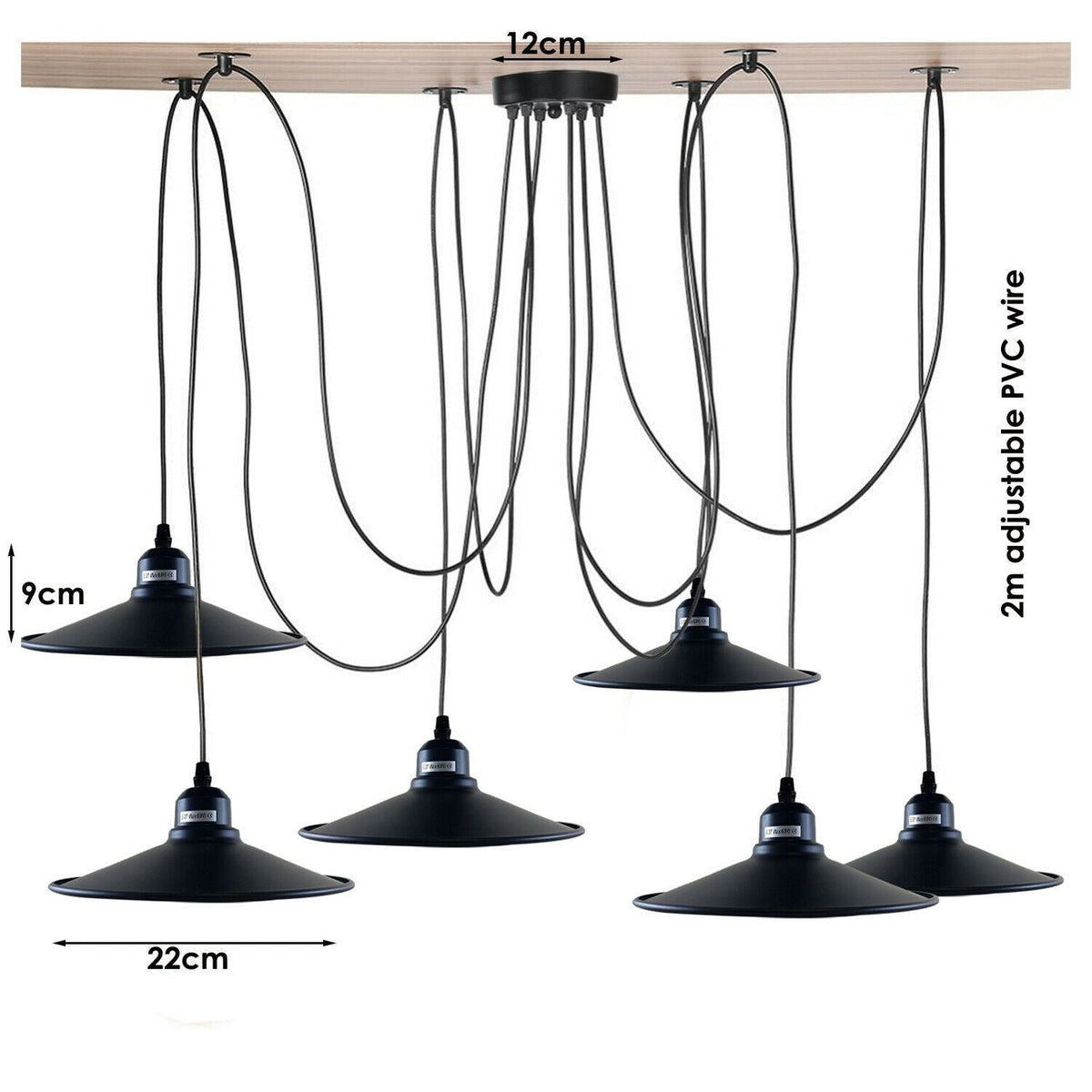 Industrial Spider Pendant Light 6 Way Multi Drop E27 Matte Black~1181