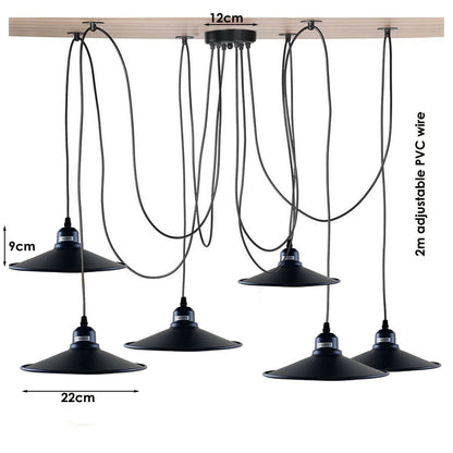Industrial Spider Pendant Light 6 Way Multi Drop E27 Matte Black~1181