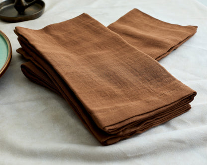 Indie Brown Cotton Napkins – Set of 4 Muslin Table Napkins