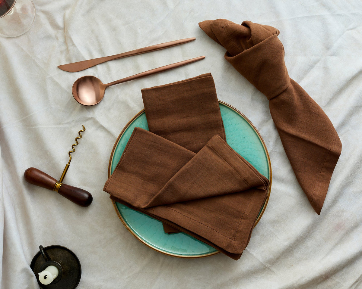 Indie Brown Cotton Napkins – Set of 4 Muslin Table Napkins