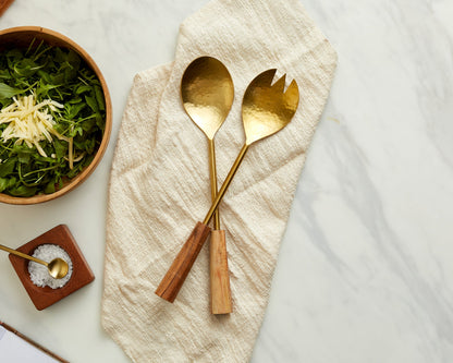 Hema Gold Salad Servers – Spoon and Fork Set, Gold Finish