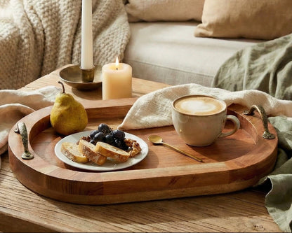 Lyon Wood Oval Serving Tray With Handles