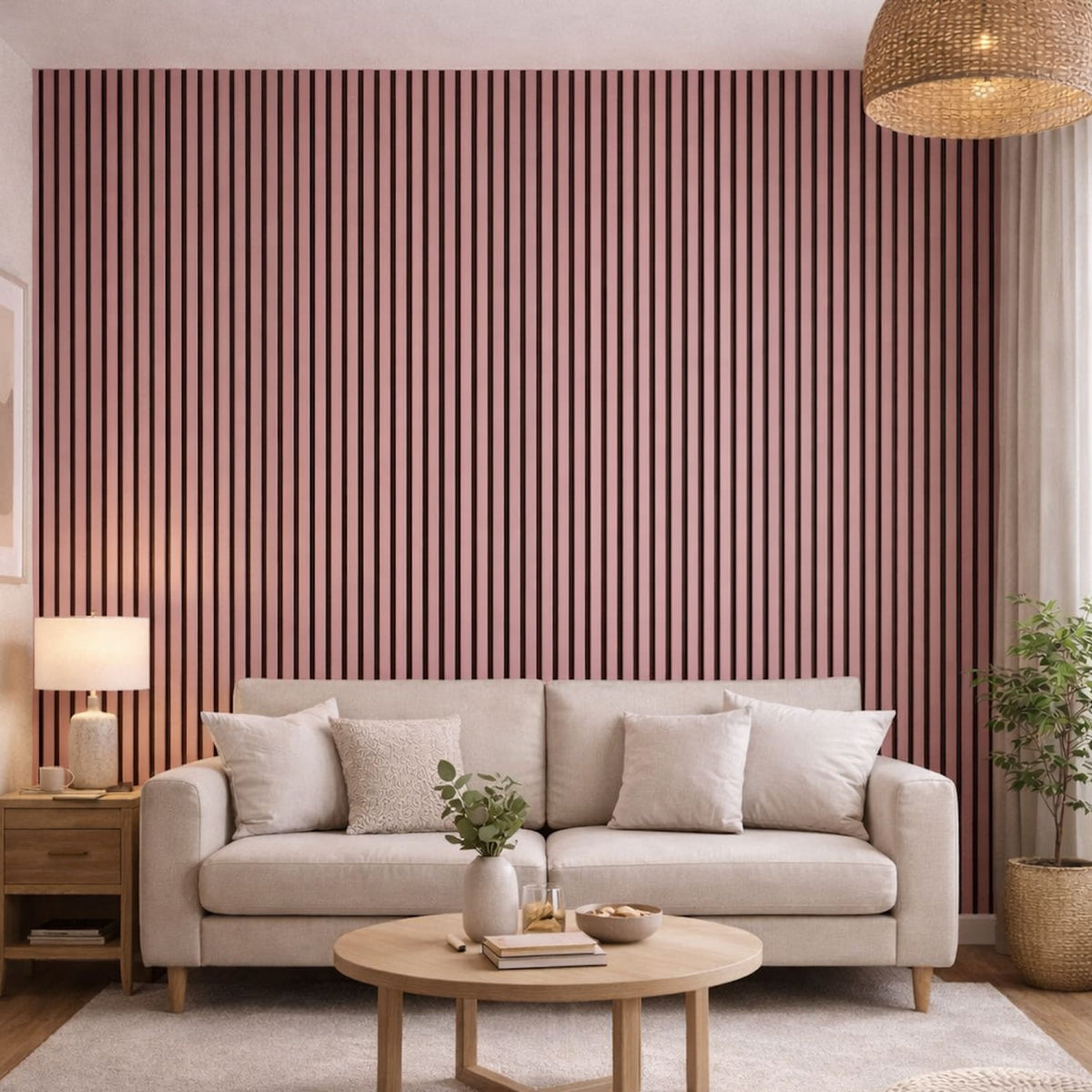 Acoustic Wall Panels in Petal Pink with Black Backing