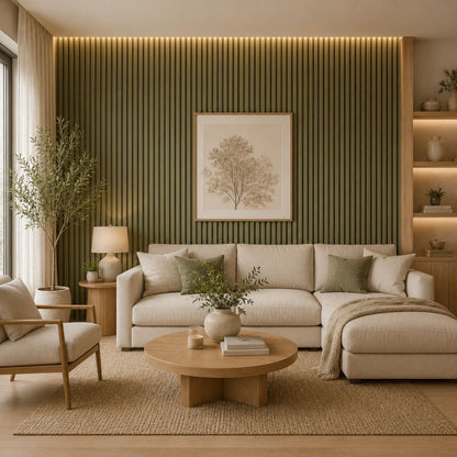 Acoustic Wall Panels in Vintage Sage Green with Black Backing