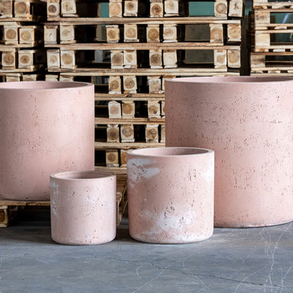 Aurella | Set Of 4 - Blushstone – Concrete Cylinder Planters Set – Round Plant Pots Nest