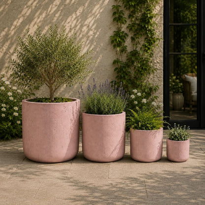 Aurella | Set Of 4 - Blushstone – Concrete Cylinder Planters Set – Round Plant Pots Nest