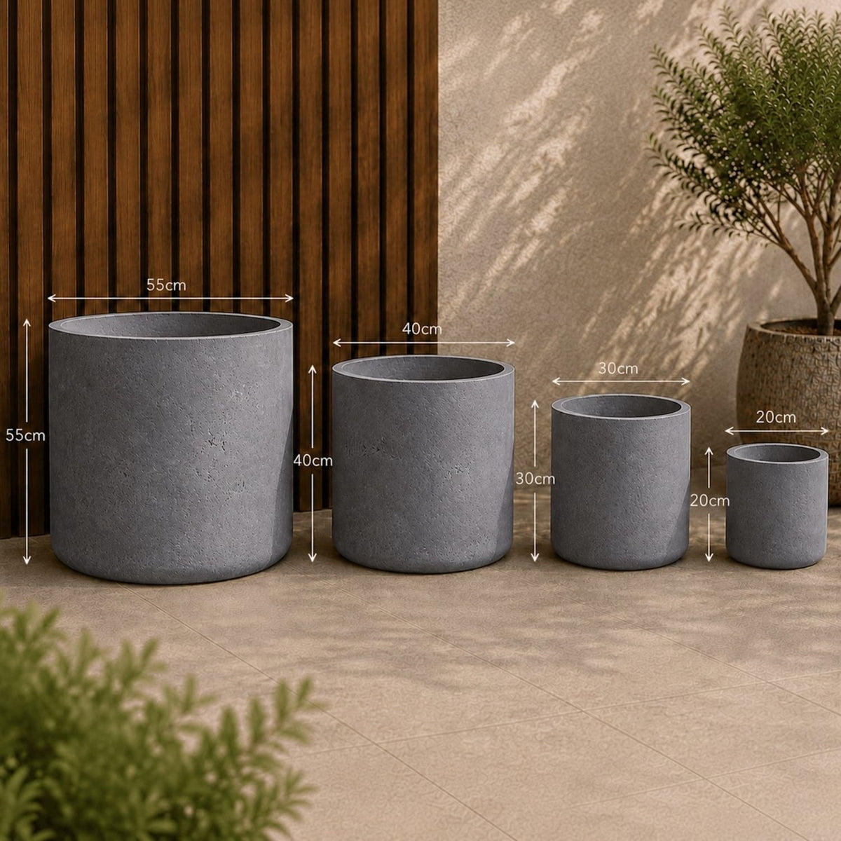Aurella | Set Of 4 - Onyx Dusk – Concrete Cylinder Planters Set – Round Plant Pots Nest