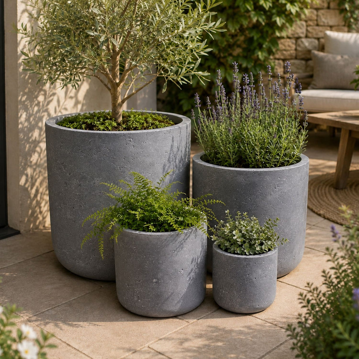 Aurella | Set Of 4 - Onyx Dusk – Concrete Cylinder Planters Set – Round Plant Pots Nest