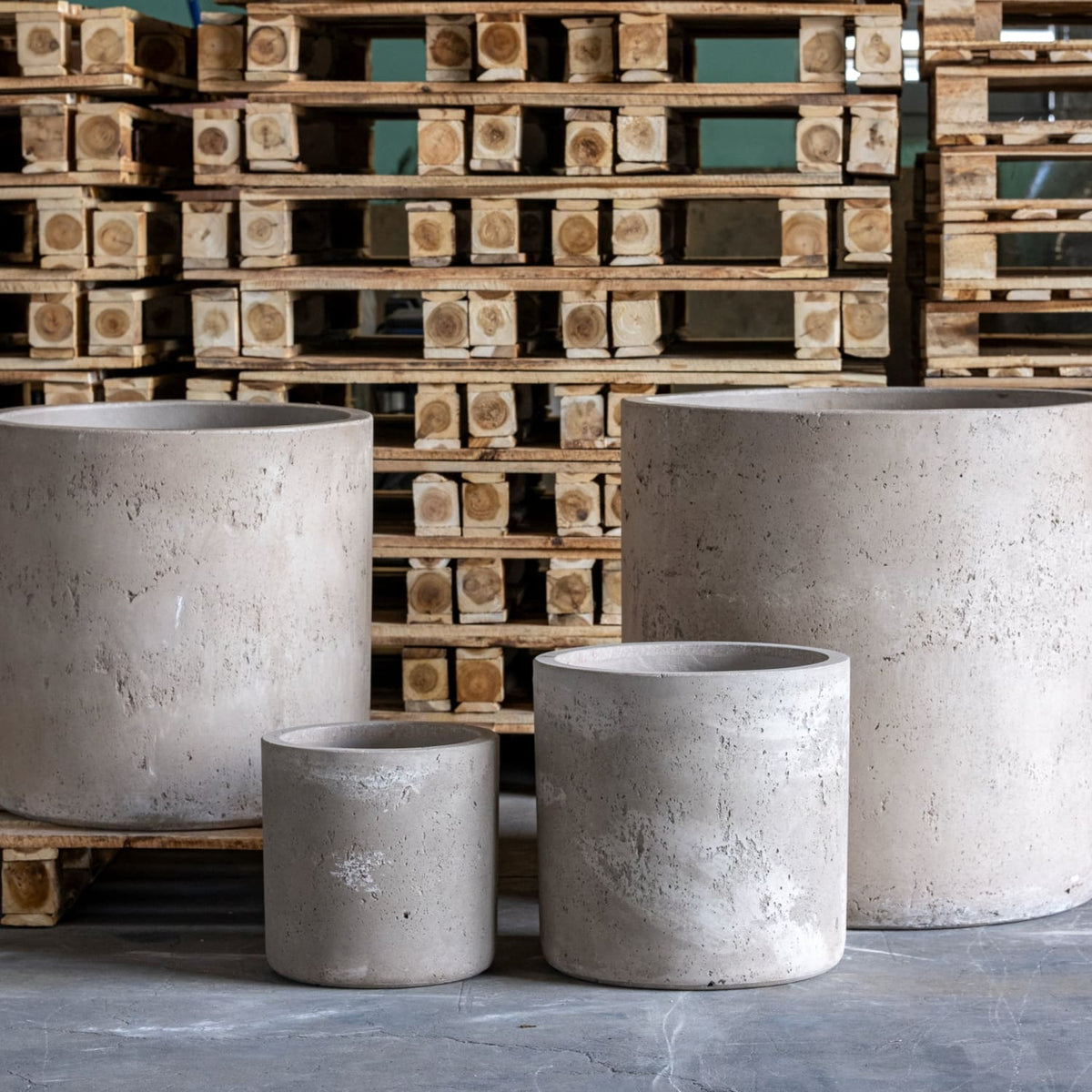 Aurella | Set Of 4 - Truffle – Concrete Cylinder Planters Set – Round Plant Pots Nest