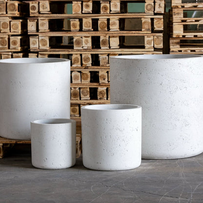 Aurella | Set Of 4 - White Mist – Concrete Cylinder Planters Set – Round Plant Pots Nest
