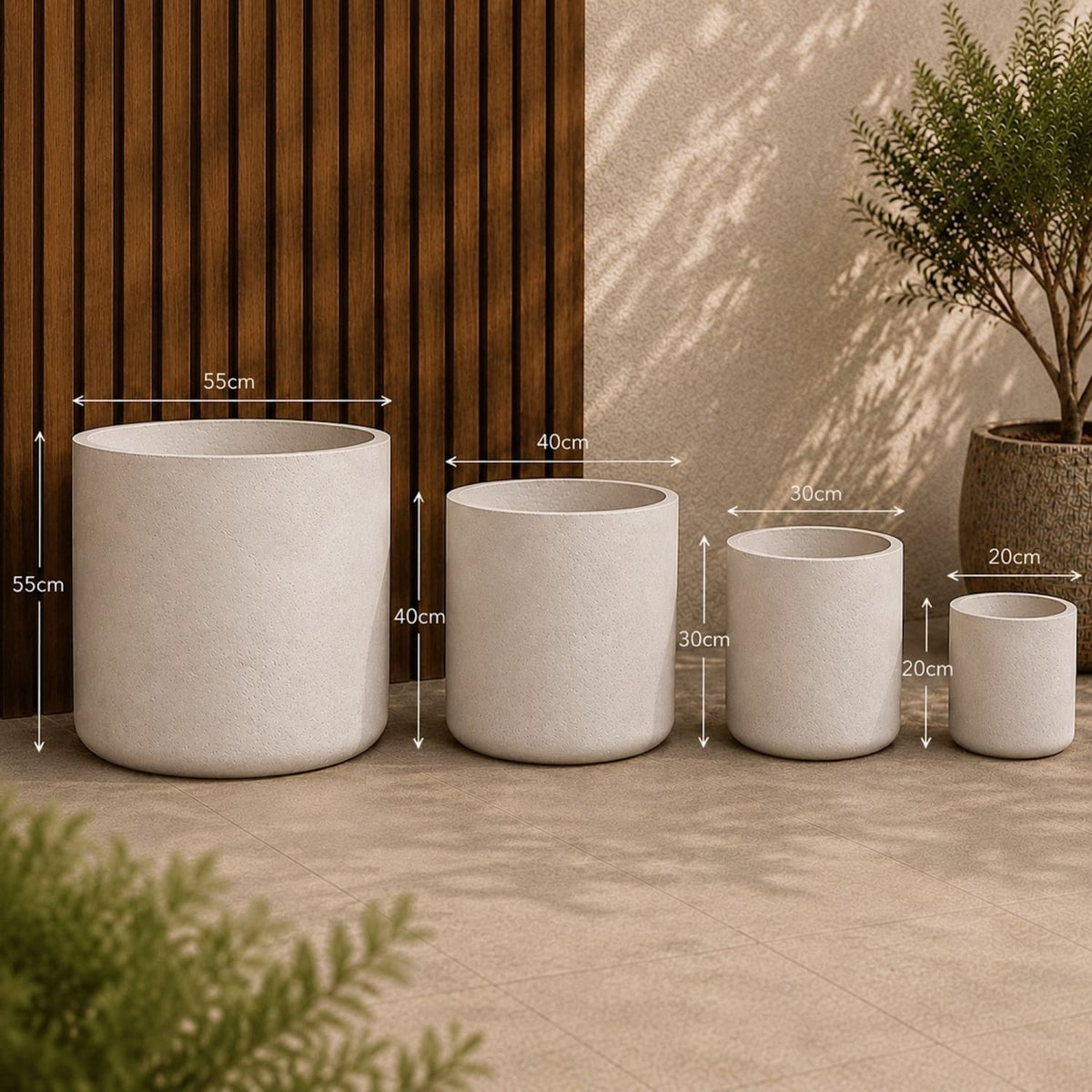 Aurella | Set Of 4 - White Mist – Concrete Cylinder Planters Set – Round Plant Pots Nest