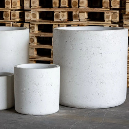 Aurella | White Mist – 40cm Large Concrete Cylinder Planter – 34L Round Plant Pot