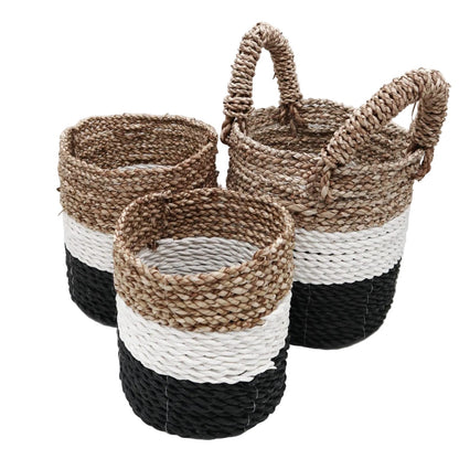 Seagrass Basket Set - Dark Grey / White / Natural