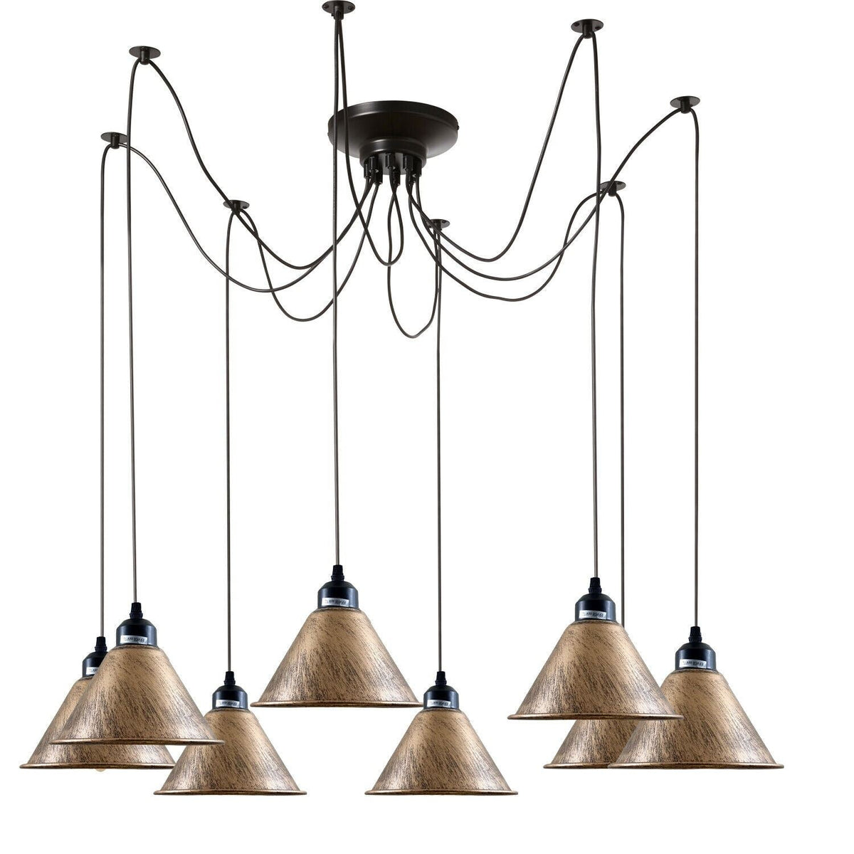 Industrial Retro 8-Arm Spider Light Fitting - Antique Brass Multi-Drop Pendant ~1131-5